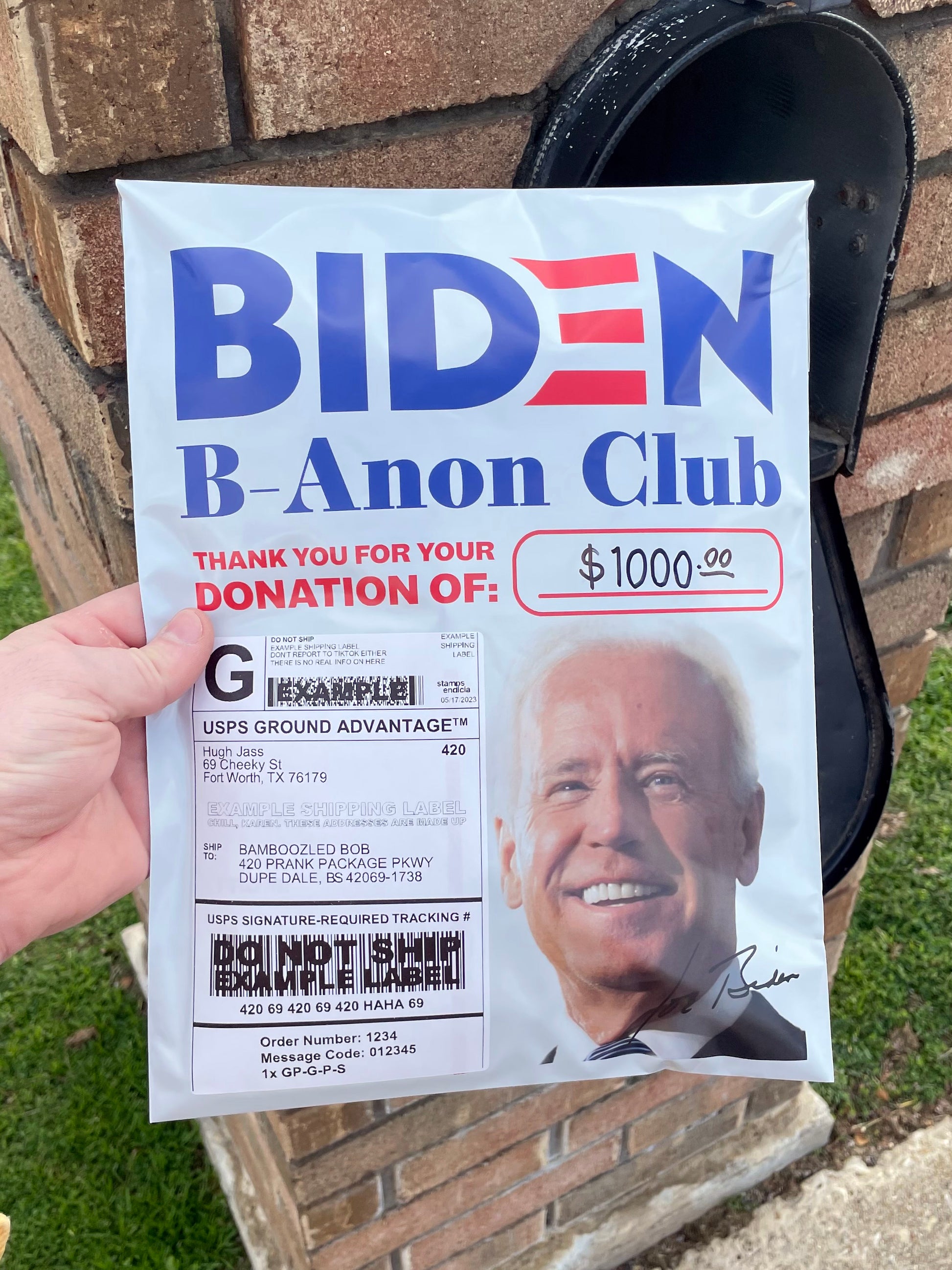 POV of mailman delivering the Joe Biden mail prank anonymously to someone's mailbox.